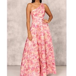 Aidan Mattox One-Shoulder Pink Floral Gown